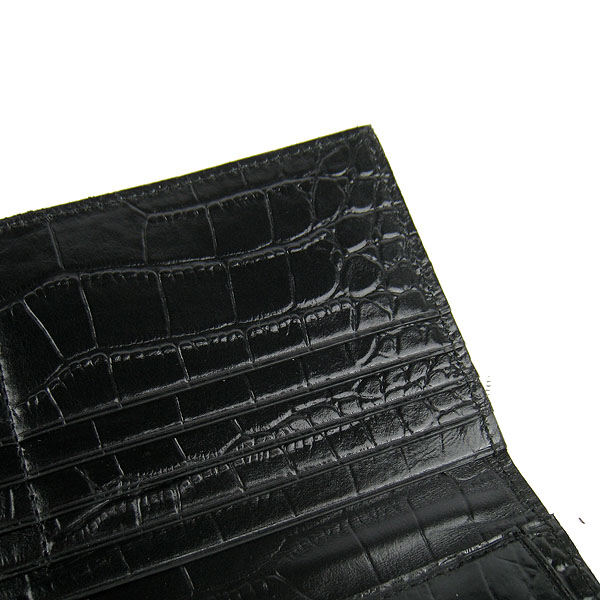 High Quality Hermes Kelly Crocodile Veins Long Clutch Bag Black H009 Replica - Click Image to Close